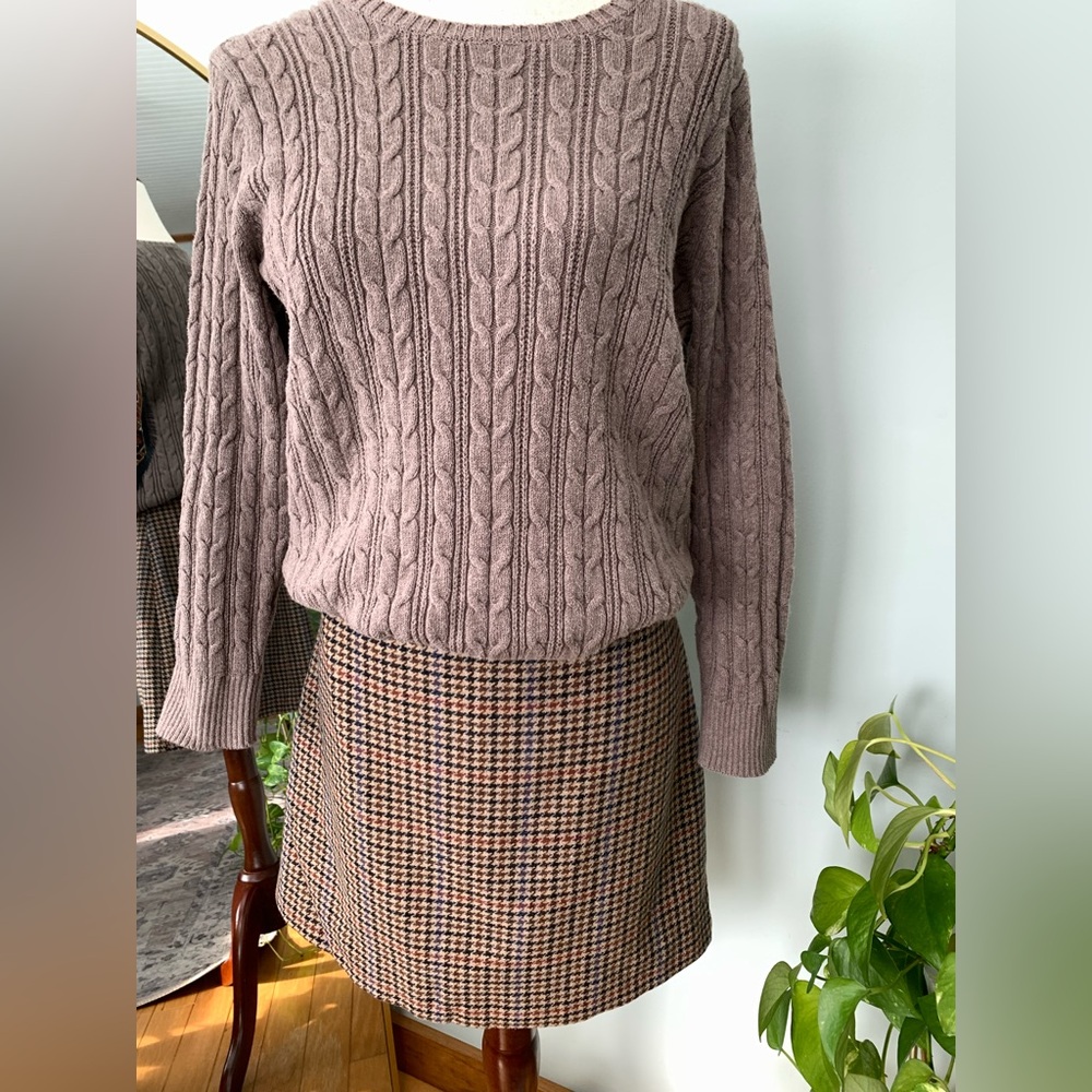 J Crew Wool Blend Houndstooth Plaid Mini Skirt Academia